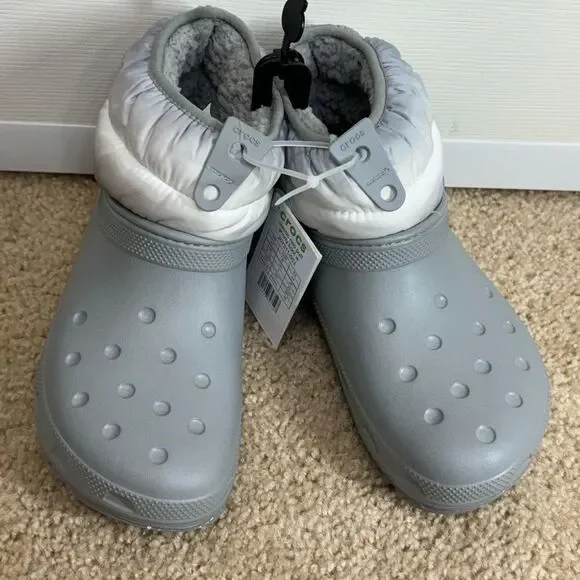 NWT Crocs Womens Classic Neo Puff Shorty Gorpcore Snow Boots Grey White - Picture 3 of 13